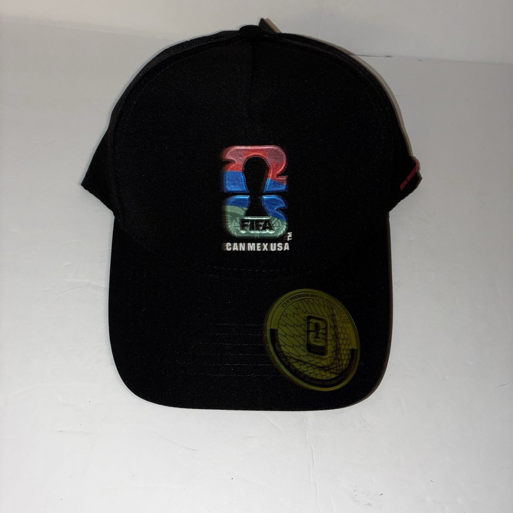 NWT-FIFA World Cup 26 Black C3-R Premium Water Resistant Cap CAN MEX USA Trophy